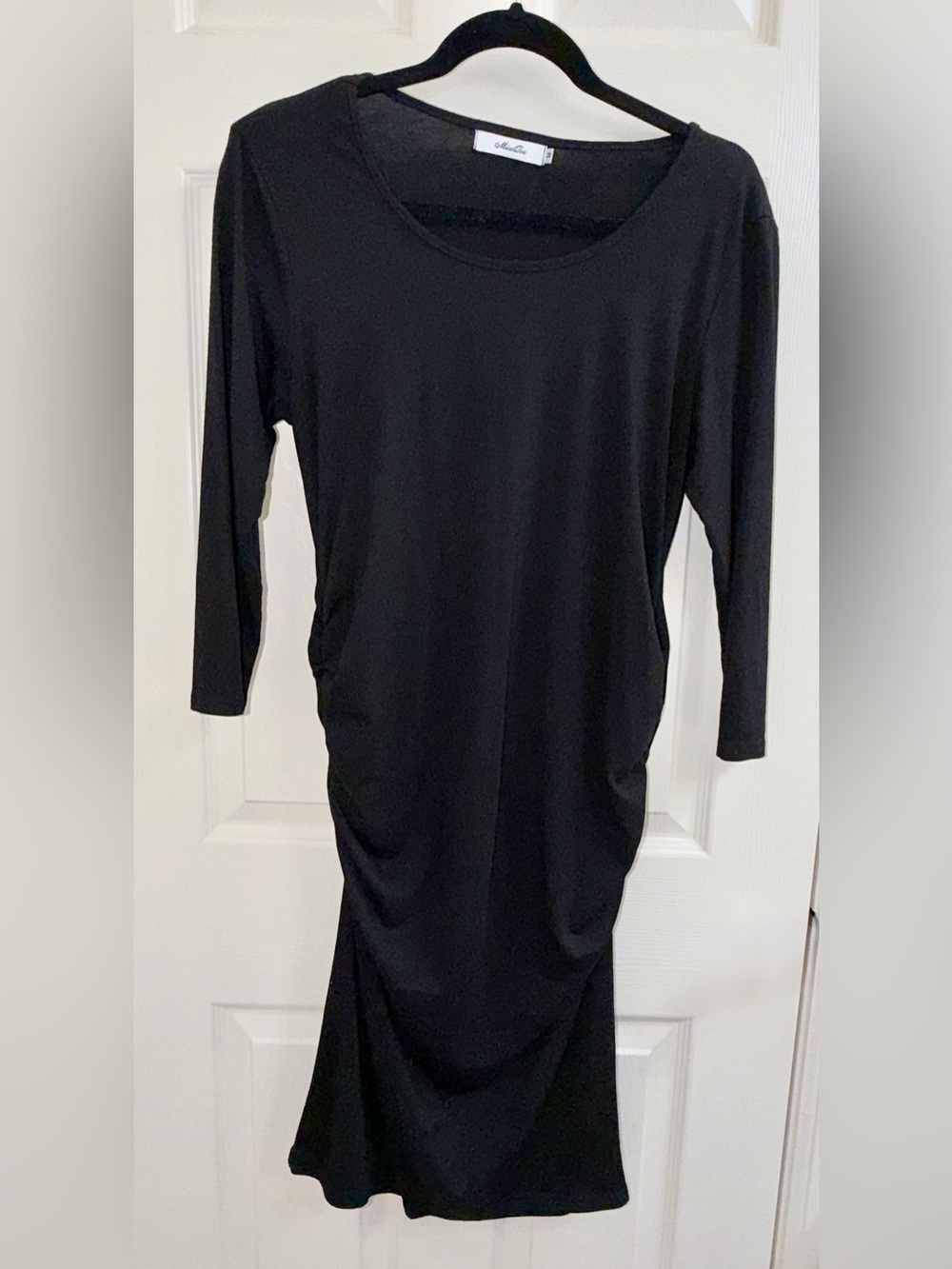 Black Long-Sleeve Ruched Maternity Dress - Picture 1 of 3